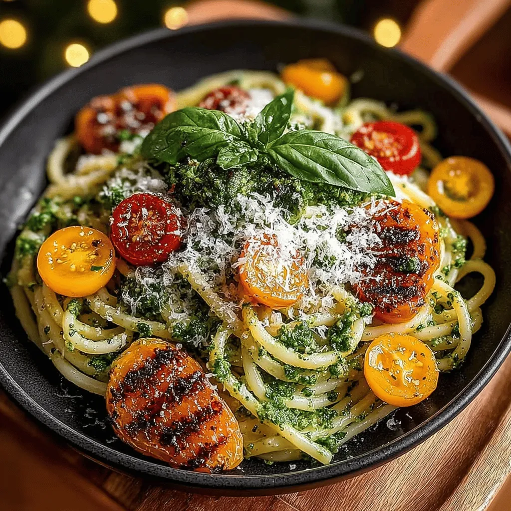 - 8 ounces spaghetti or linguine - 2 ripe avocados - 2 cloves garlic, minced - 1 cup fresh basil leaves - 2 tablespoons lemon juice - 2 tablespoons extra-virgin olive oil - 1/4 cup grated Parmesan cheese - Salt and pepper to taste - Optional: 1 cup halved cherry tomatoes - Optional: Red pepper flakes for heat