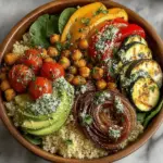 Vibrant Quinoa and Roasted Veggie Power Bowls are the perfect meal for anyone looking to combine nutrition with flavor. This dish is not only visually appealing with its array of colorful vegetables but also packed with essential nutrients. It caters to a wide range of dietary preferences, making it a fantastic option for vegans and those following a gluten-free lifestyle. The combination of quinoa, roasted vegetables, and protein-rich chickpeas offers a satisfying meal that fuels your body and delights your taste buds.