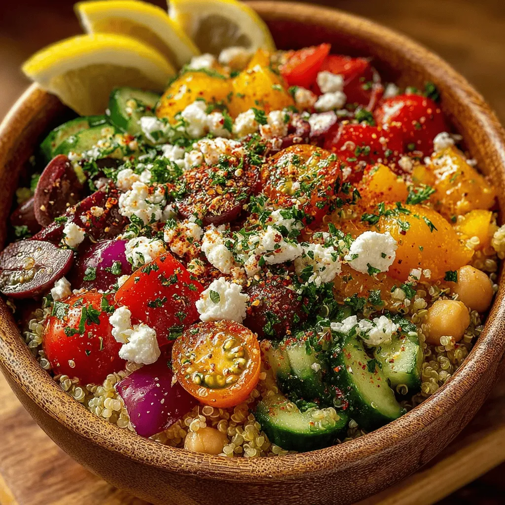 - 1 can (15 oz) chickpeas, drained and rinsed - 1 cup cooked quinoa - 1 cup cherry tomatoes, halved - 1 cucumber, diced - 1 bell pepper (any color), diced - 1 small red onion, finely chopped - 1/2 cup Kalamata olives, pitted and sliced - 1/2 cup feta cheese, crumbled - 1/4 cup fresh parsley, chopped - 1/4 cup olive oil - 2 tablespoons red wine vinegar - Salt and pepper to taste