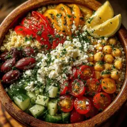 - 1 can (15 oz) chickpeas, drained and rinsed - 1 cup cooked quinoa - 1 cup cherry tomatoes, halved - 1 cucumber, diced - 1 bell pepper (any color), diced - 1 small red onion, finely chopped - 1/2 cup Kalamata olives, pitted and sliced - 1/2 cup feta cheese, crumbled - 1/4 cup fresh parsley, chopped - 1/4 cup olive oil - 2 tablespoons red wine vinegar - Salt and pepper to taste