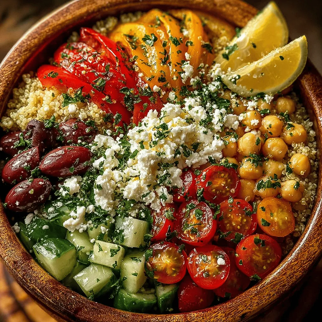- 1 can (15 oz) chickpeas, drained and rinsed - 1 cup cooked quinoa - 1 cup cherry tomatoes, halved - 1 cucumber, diced - 1 bell pepper (any color), diced - 1 small red onion, finely chopped - 1/2 cup Kalamata olives, pitted and sliced - 1/2 cup feta cheese, crumbled - 1/4 cup fresh parsley, chopped - 1/4 cup olive oil - 2 tablespoons red wine vinegar - Salt and pepper to taste