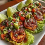 - 1 pound large shrimp, peeled and deveined - 2 tablespoons extra virgin olive oil - 4 cloves garlic, minced - Juice and zest of 2 limes - 1 teaspoon chili powder - 1 teaspoon smoked paprika - Salt and pepper to taste - 1 head of romaine lettuce, leaves separated - 1 avocado, diced - 1 cup cherry tomatoes, halved - 1 small red onion, finely chopped - Fresh cilantro for garnish (optional)